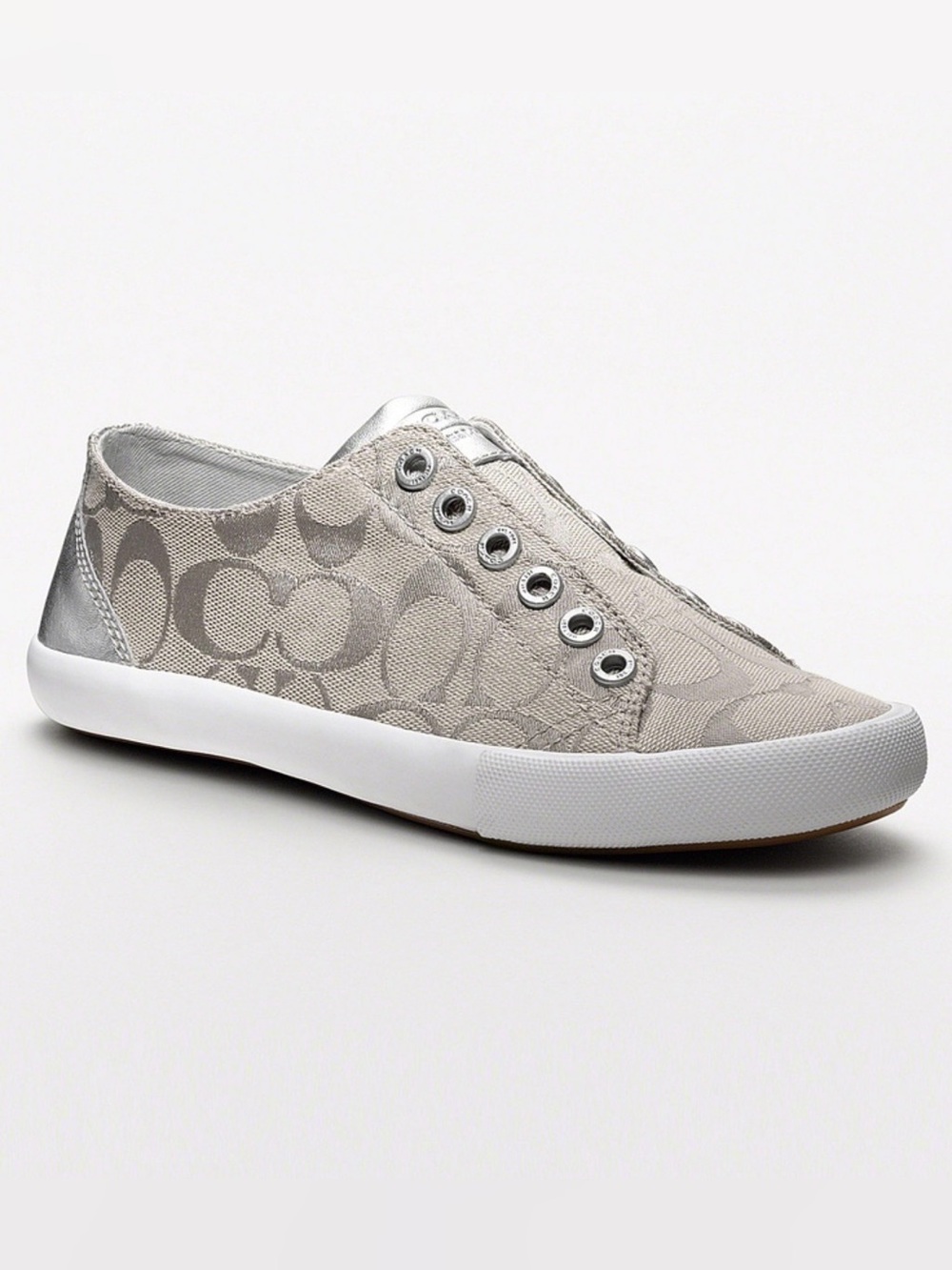 Coach Slip-On Bev Signature Canvas Sneaker in Light Taupe and Silver